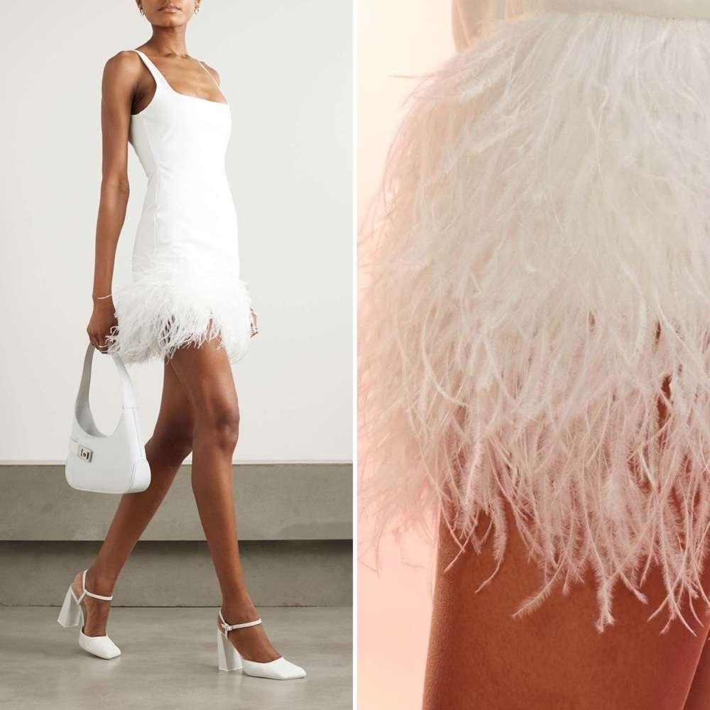 Cynthia Rowley Cream Square-Neck Mini Dress with Feather Hem - Picture 3 of 10